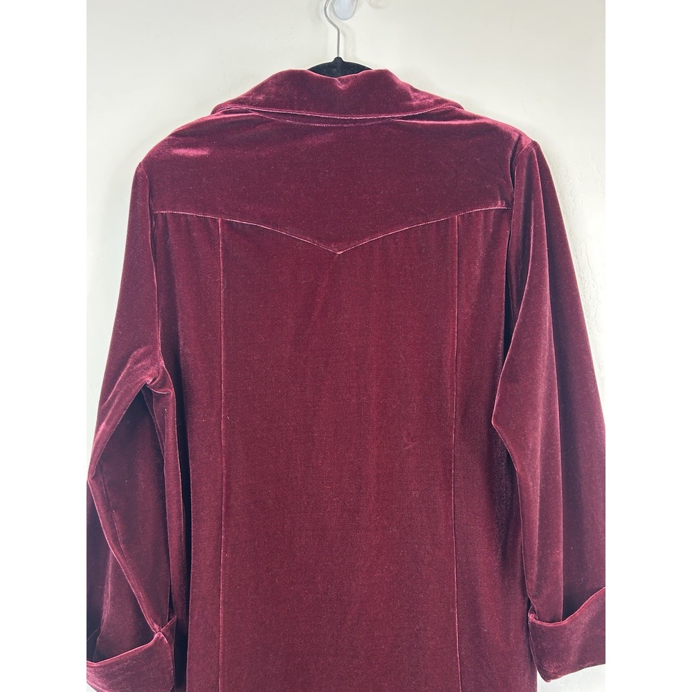 Burgundy Velvet Soft Surroundings Size L Tunic Top Ruffle Front 3/4 Sleeve Boho - Picture 8 of 10